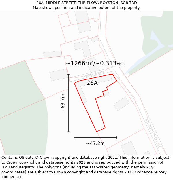 26A, MIDDLE STREET, THRIPLOW, ROYSTON, SG8 7RD: Plot and title map