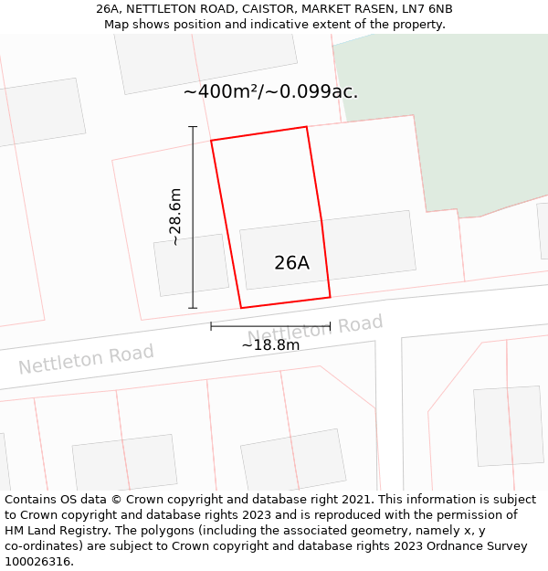 26A, NETTLETON ROAD, CAISTOR, MARKET RASEN, LN7 6NB: Plot and title map