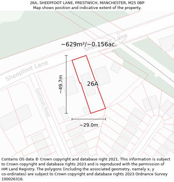 26A, SHEEPFOOT LANE, PRESTWICH, MANCHESTER, M25 0BP: Plot and title map