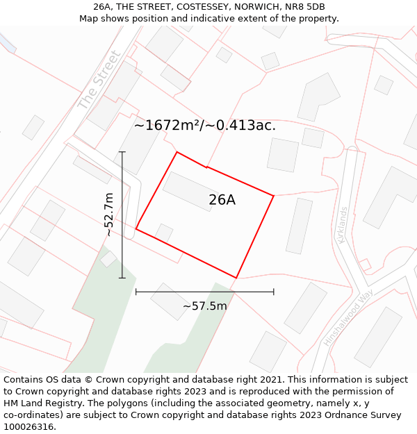 26A, THE STREET, COSTESSEY, NORWICH, NR8 5DB: Plot and title map