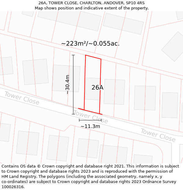 26A, TOWER CLOSE, CHARLTON, ANDOVER, SP10 4RS: Plot and title map