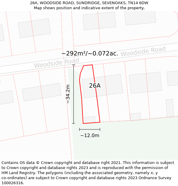 26A, WOODSIDE ROAD, SUNDRIDGE, SEVENOAKS, TN14 6DW: Plot and title map