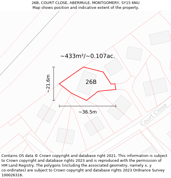 26B, COURT CLOSE, ABERMULE, MONTGOMERY, SY15 6NU: Plot and title map