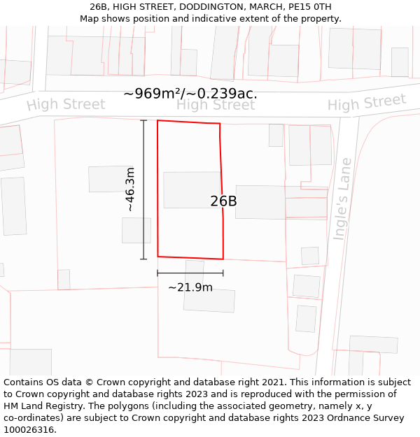 26B, HIGH STREET, DODDINGTON, MARCH, PE15 0TH: Plot and title map