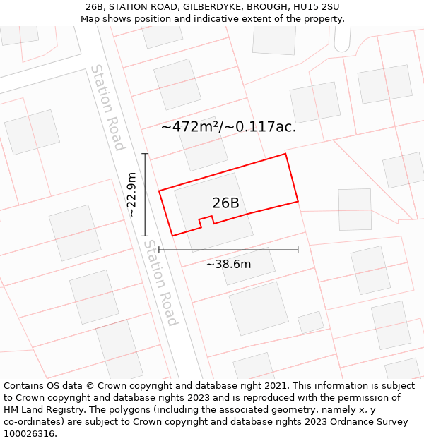 26B, STATION ROAD, GILBERDYKE, BROUGH, HU15 2SU: Plot and title map