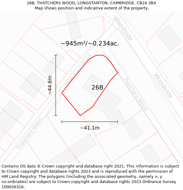 26B, THATCHERS WOOD, LONGSTANTON, CAMBRIDGE, CB24 3BX: Plot and title map