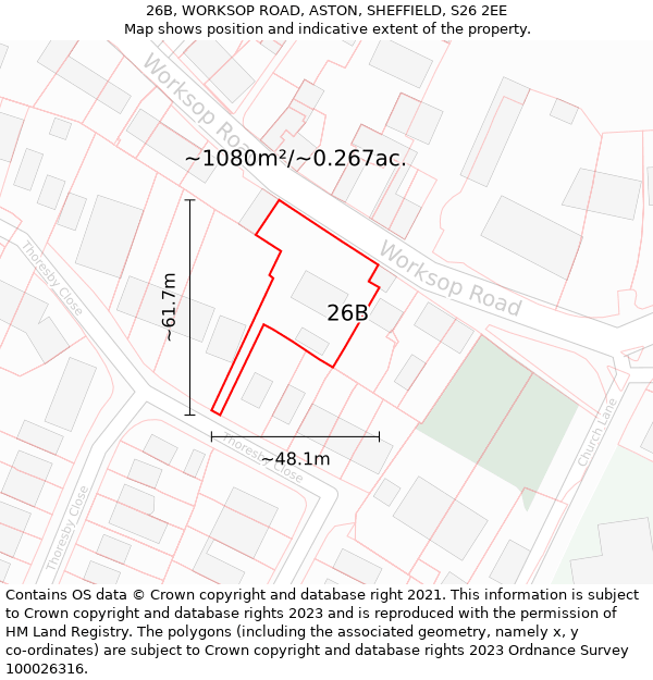 26B, WORKSOP ROAD, ASTON, SHEFFIELD, S26 2EE: Plot and title map