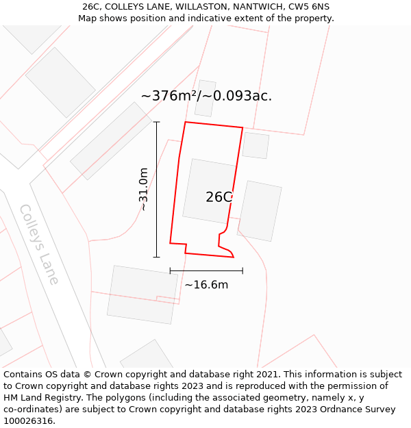 26C, COLLEYS LANE, WILLASTON, NANTWICH, CW5 6NS: Plot and title map