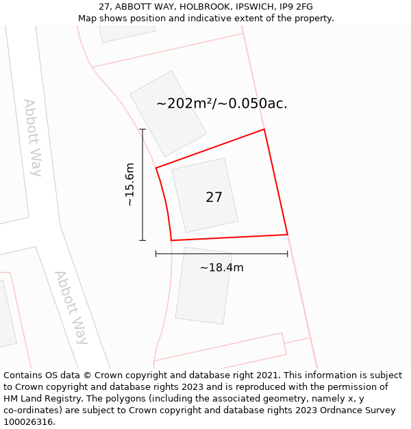 27, ABBOTT WAY, HOLBROOK, IPSWICH, IP9 2FG: Plot and title map