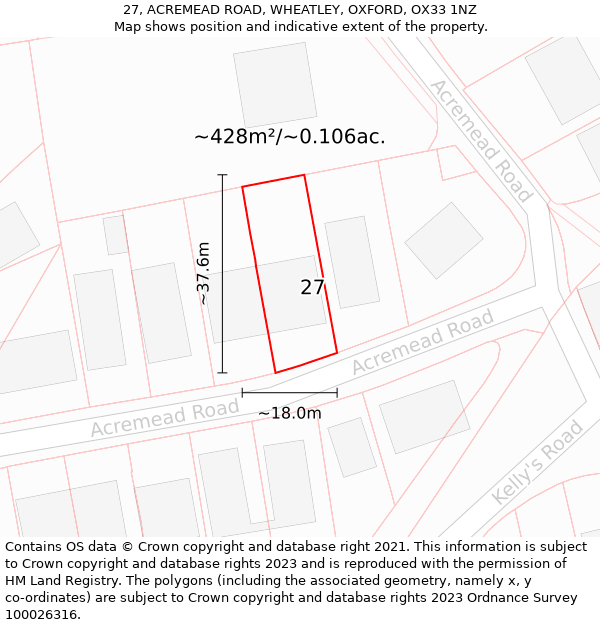 27, ACREMEAD ROAD, WHEATLEY, OXFORD, OX33 1NZ: Plot and title map