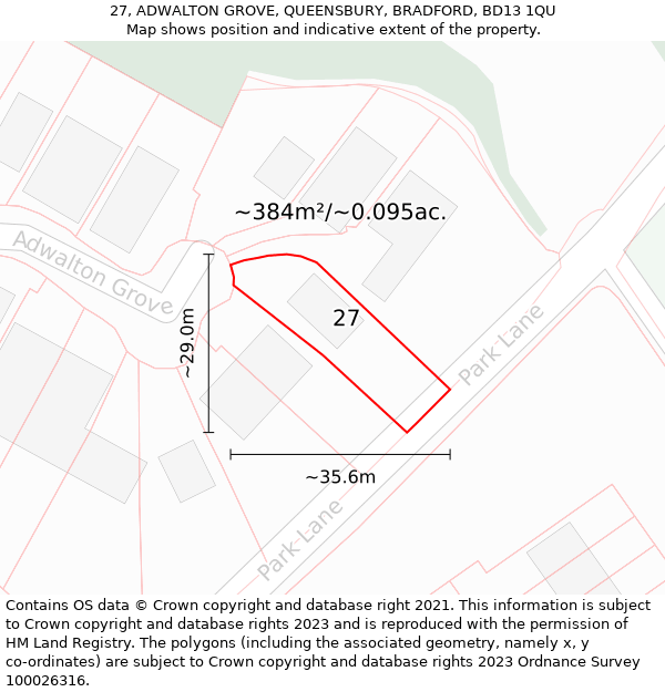 27, ADWALTON GROVE, QUEENSBURY, BRADFORD, BD13 1QU: Plot and title map