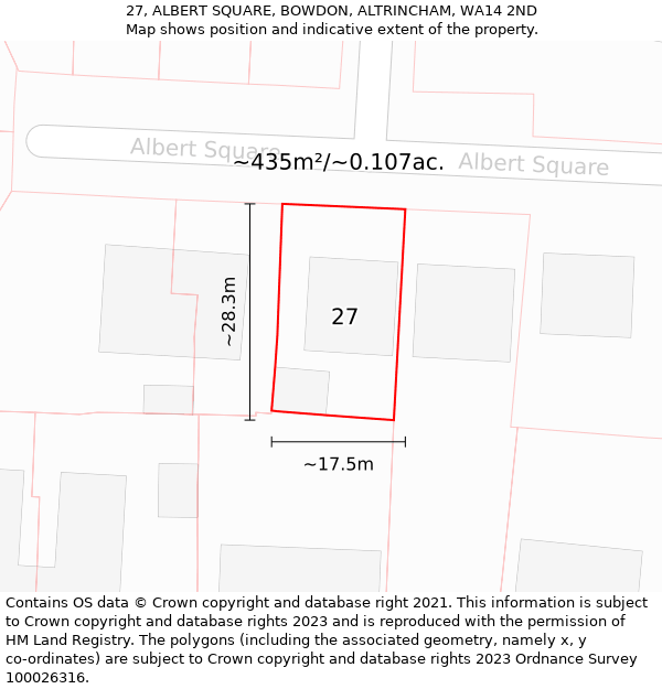 27, ALBERT SQUARE, BOWDON, ALTRINCHAM, WA14 2ND: Plot and title map