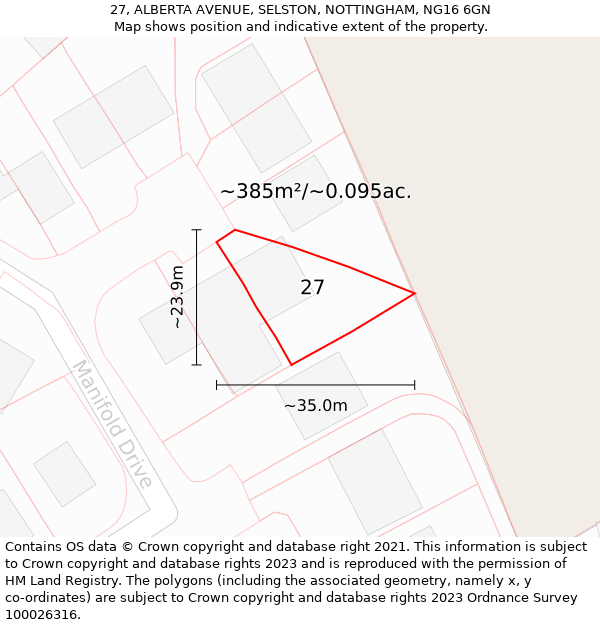 27, ALBERTA AVENUE, SELSTON, NOTTINGHAM, NG16 6GN: Plot and title map