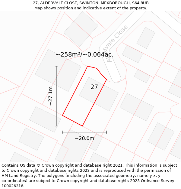 27, ALDERVALE CLOSE, SWINTON, MEXBOROUGH, S64 8UB: Plot and title map