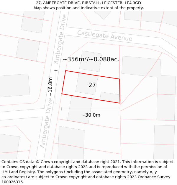 27, AMBERGATE DRIVE, BIRSTALL, LEICESTER, LE4 3GD: Plot and title map