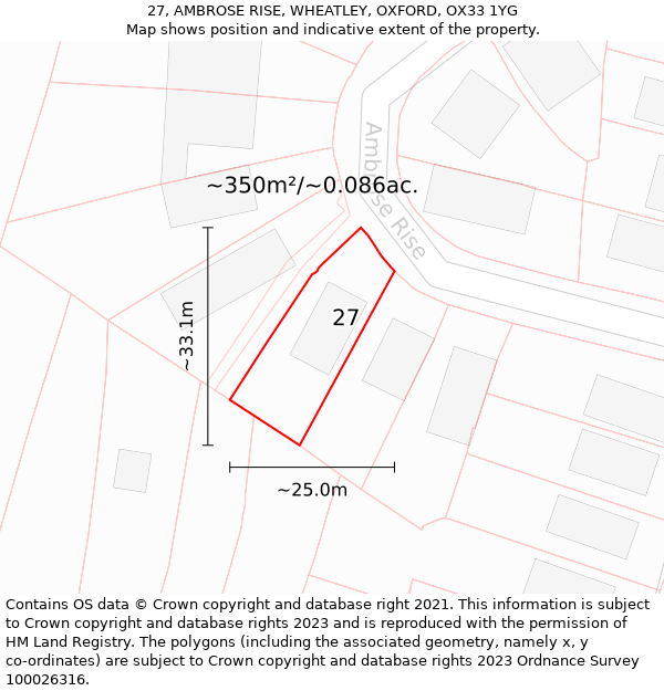 27, AMBROSE RISE, WHEATLEY, OXFORD, OX33 1YG: Plot and title map