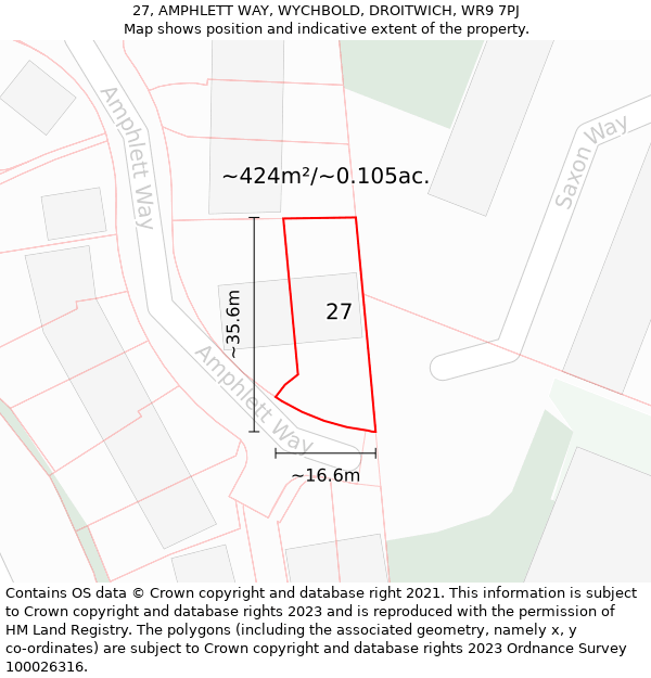 27, AMPHLETT WAY, WYCHBOLD, DROITWICH, WR9 7PJ: Plot and title map