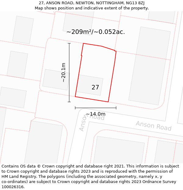 27, ANSON ROAD, NEWTON, NOTTINGHAM, NG13 8ZJ: Plot and title map