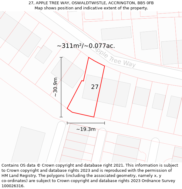 27, APPLE TREE WAY, OSWALDTWISTLE, ACCRINGTON, BB5 0FB: Plot and title map