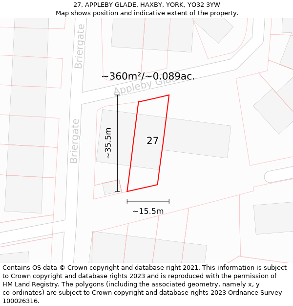 27, APPLEBY GLADE, HAXBY, YORK, YO32 3YW: Plot and title map