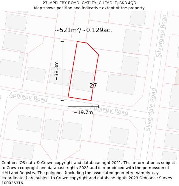 27, APPLEBY ROAD, GATLEY, CHEADLE, SK8 4QD: Plot and title map