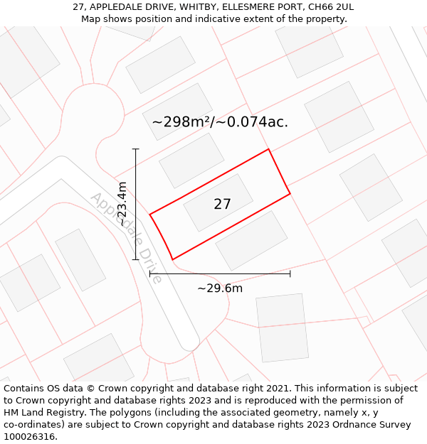 27, APPLEDALE DRIVE, WHITBY, ELLESMERE PORT, CH66 2UL: Plot and title map