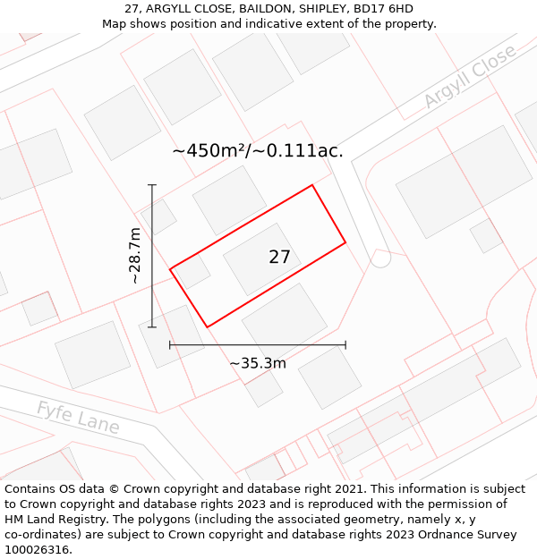 27, ARGYLL CLOSE, BAILDON, SHIPLEY, BD17 6HD: Plot and title map