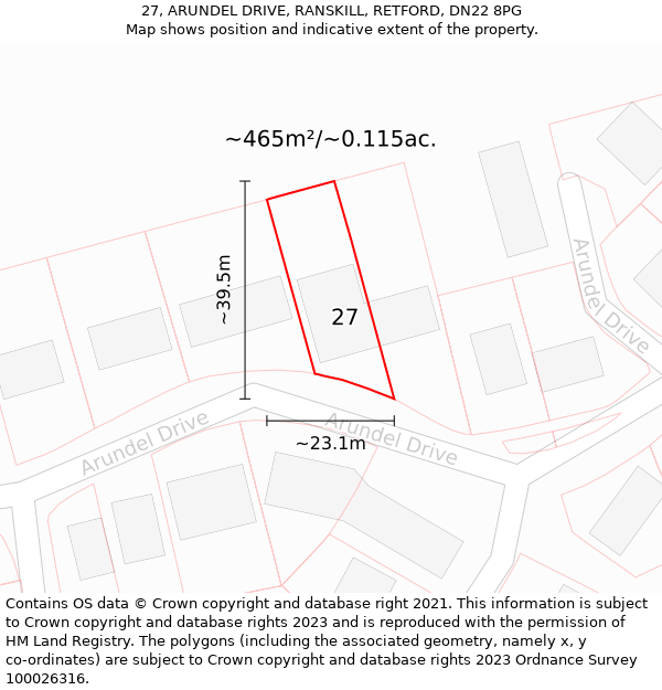 27, ARUNDEL DRIVE, RANSKILL, RETFORD, DN22 8PG: Plot and title map