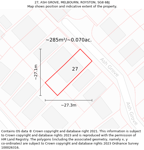 27, ASH GROVE, MELBOURN, ROYSTON, SG8 6BJ: Plot and title map