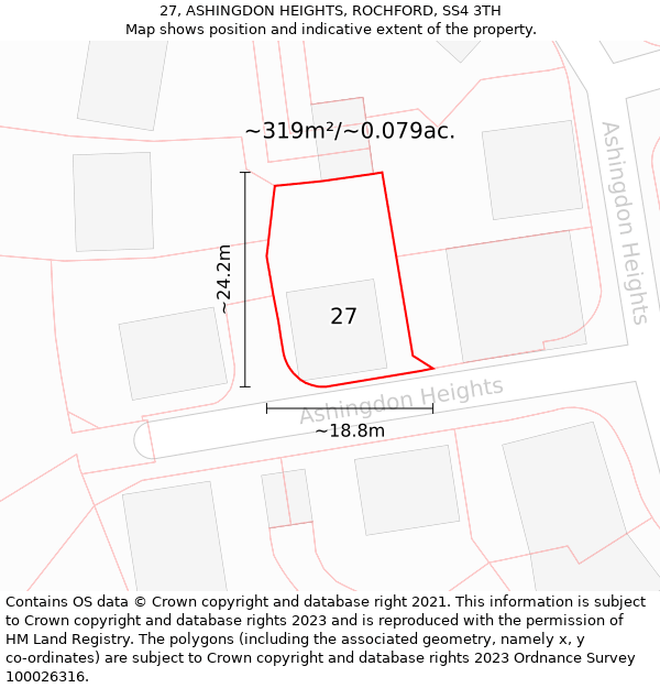 27, ASHINGDON HEIGHTS, ROCHFORD, SS4 3TH: Plot and title map