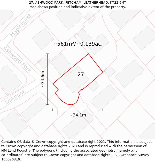 27, ASHWOOD PARK, FETCHAM, LEATHERHEAD, KT22 9NT: Plot and title map