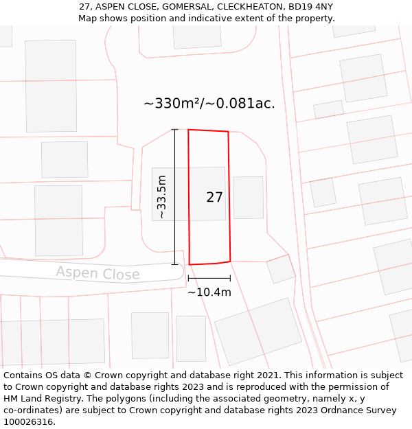 27, ASPEN CLOSE, GOMERSAL, CLECKHEATON, BD19 4NY: Plot and title map