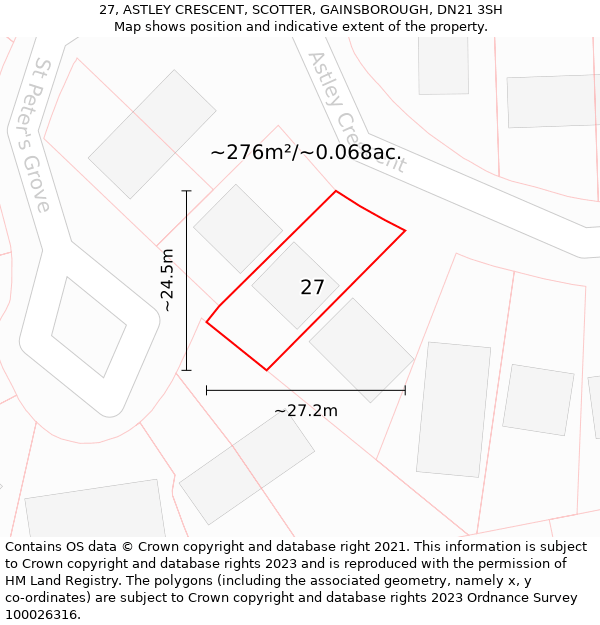 27, ASTLEY CRESCENT, SCOTTER, GAINSBOROUGH, DN21 3SH: Plot and title map