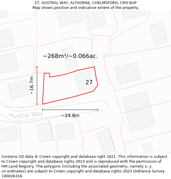 27, AUSTRAL WAY, ALTHORNE, CHELMSFORD, CM3 6UP: Plot and title map