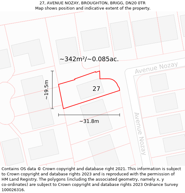 27, AVENUE NOZAY, BROUGHTON, BRIGG, DN20 0TR: Plot and title map