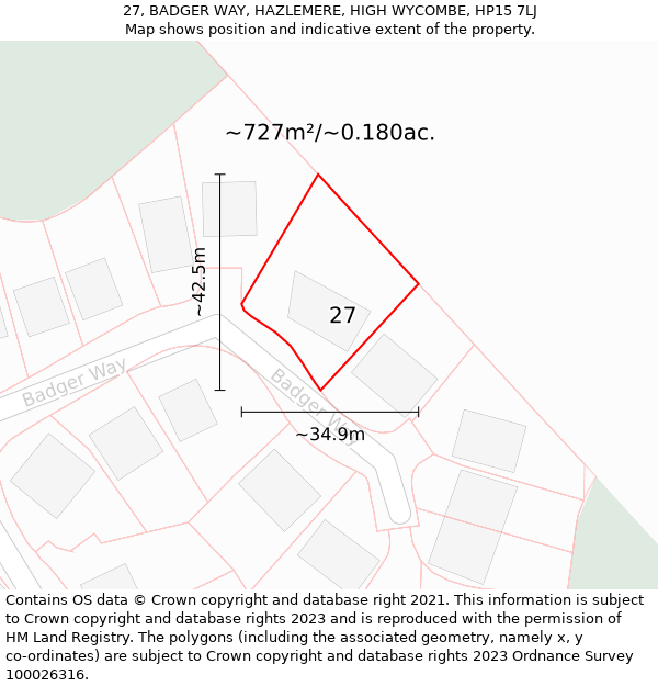 27, BADGER WAY, HAZLEMERE, HIGH WYCOMBE, HP15 7LJ: Plot and title map