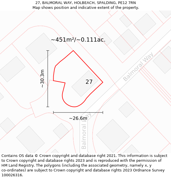 27, BALMORAL WAY, HOLBEACH, SPALDING, PE12 7RN: Plot and title map