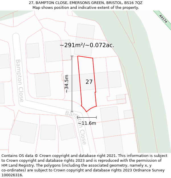 27, BAMPTON CLOSE, EMERSONS GREEN, BRISTOL, BS16 7QZ: Plot and title map