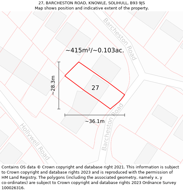 27, BARCHESTON ROAD, KNOWLE, SOLIHULL, B93 9JS: Plot and title map