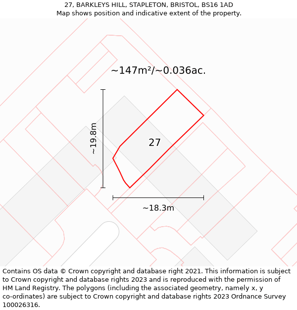 27, BARKLEYS HILL, STAPLETON, BRISTOL, BS16 1AD: Plot and title map