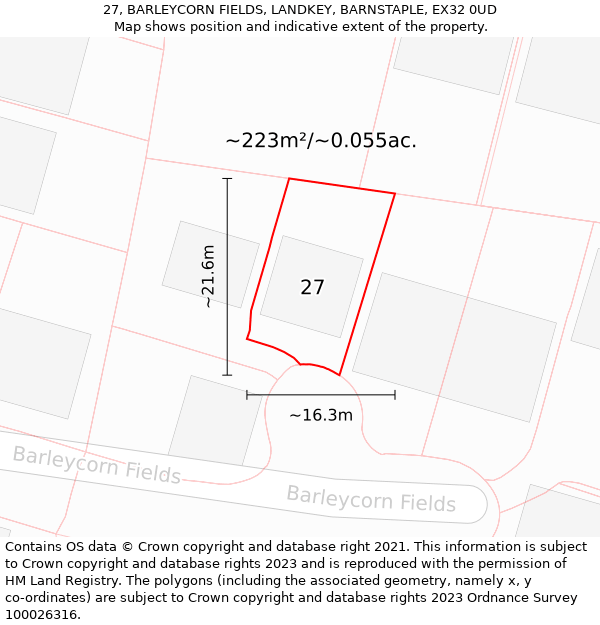 27, BARLEYCORN FIELDS, LANDKEY, BARNSTAPLE, EX32 0UD: Plot and title map