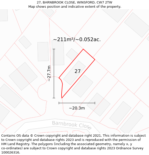 27, BARNBROOK CLOSE, WINSFORD, CW7 2TW: Plot and title map