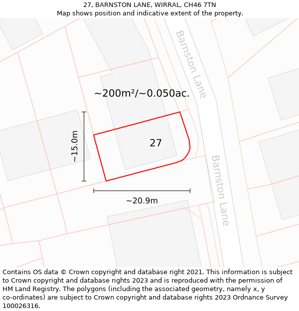 27, BARNSTON LANE, WIRRAL, CH46 7TN: Plot and title map