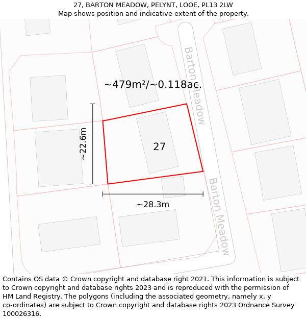 27, BARTON MEADOW, PELYNT, LOOE, PL13 2LW: Plot and title map