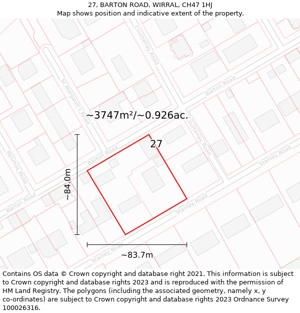 27, BARTON ROAD, WIRRAL, CH47 1HJ: Plot and title map