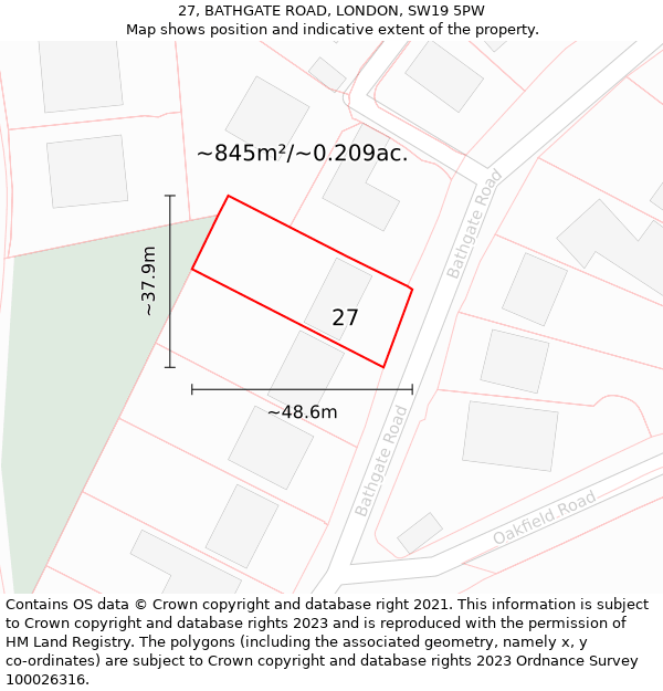 27, BATHGATE ROAD, LONDON, SW19 5PW: Plot and title map