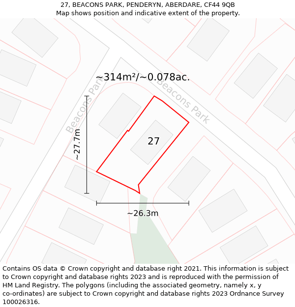 27, BEACONS PARK, PENDERYN, ABERDARE, CF44 9QB: Plot and title map