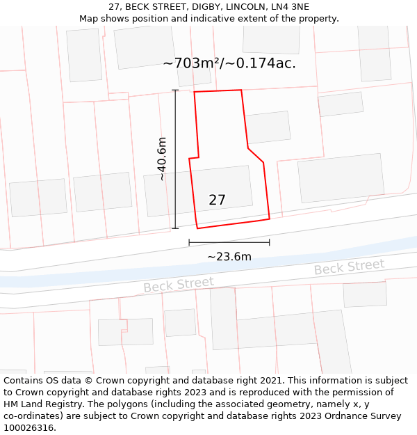 27, BECK STREET, DIGBY, LINCOLN, LN4 3NE: Plot and title map