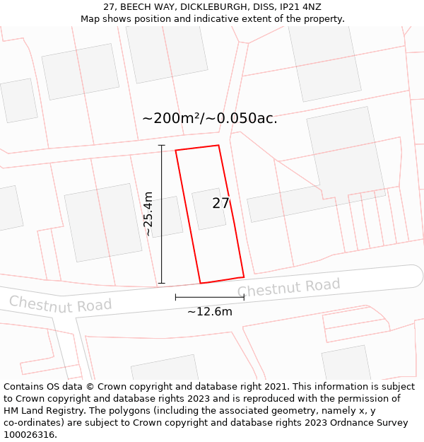 27, BEECH WAY, DICKLEBURGH, DISS, IP21 4NZ: Plot and title map