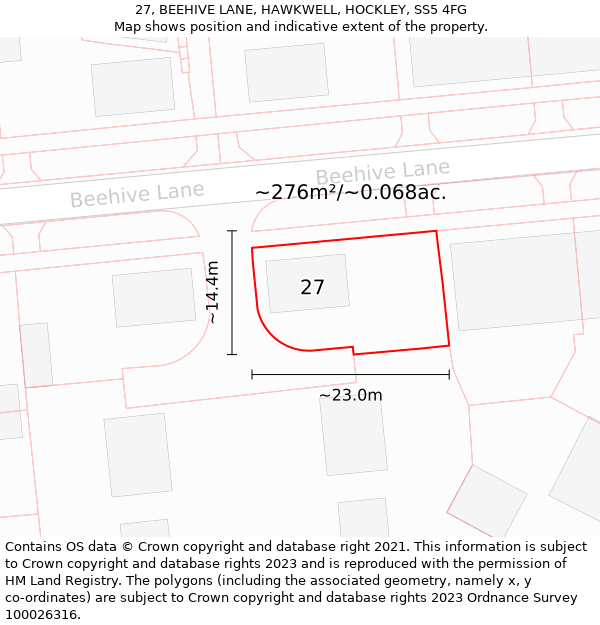 27, BEEHIVE LANE, HAWKWELL, HOCKLEY, SS5 4FG: Plot and title map